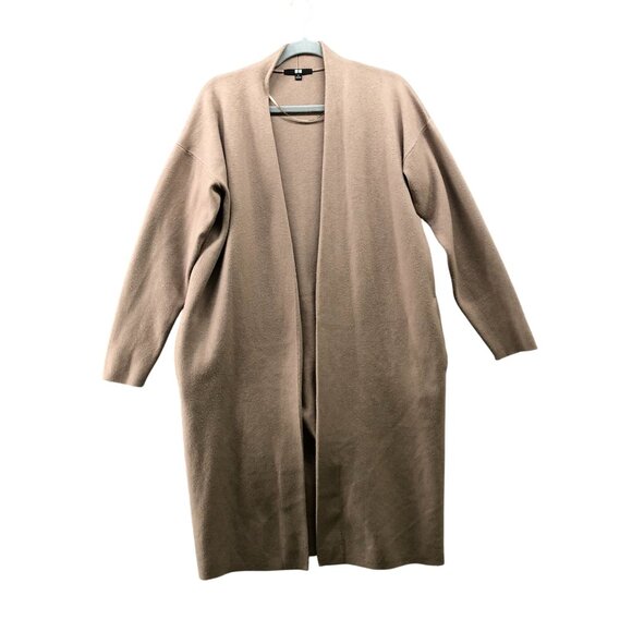 Uniqlo Souffle Yarn Smooth Knitted Coat Womens S Beige Open Front Long Cardigan - Picture 1 of 9